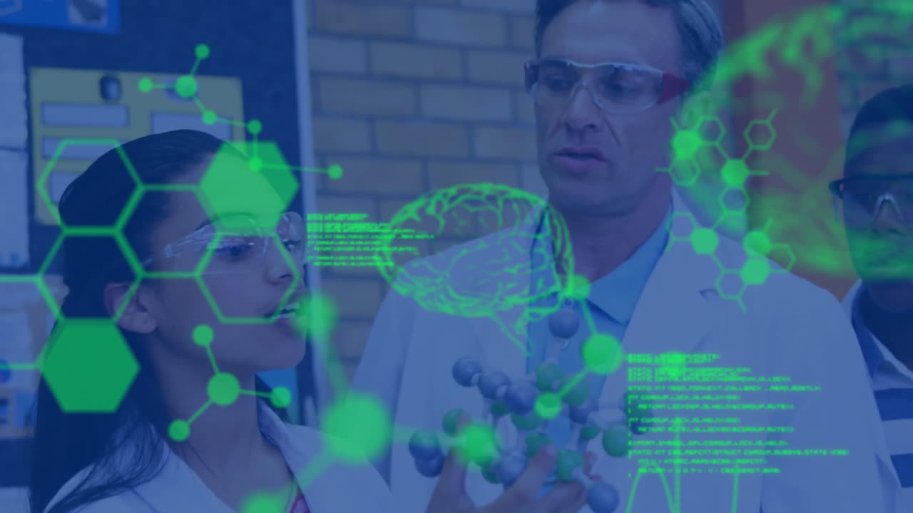 animación del procesamiento de datos científicos en diversos científicos en el laboratorio