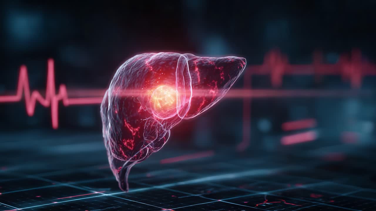 A Dynamic Visualization of the Liver Highlighting Its Vital Role in Health Monitoring Through Advanced Graphic Depictions of Circulatory Signals and Metabolic Activity