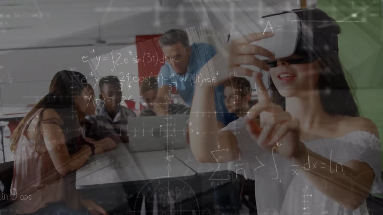 animación de ecuaciones matemáticas sobre diversos escolares utilizando auriculares vr