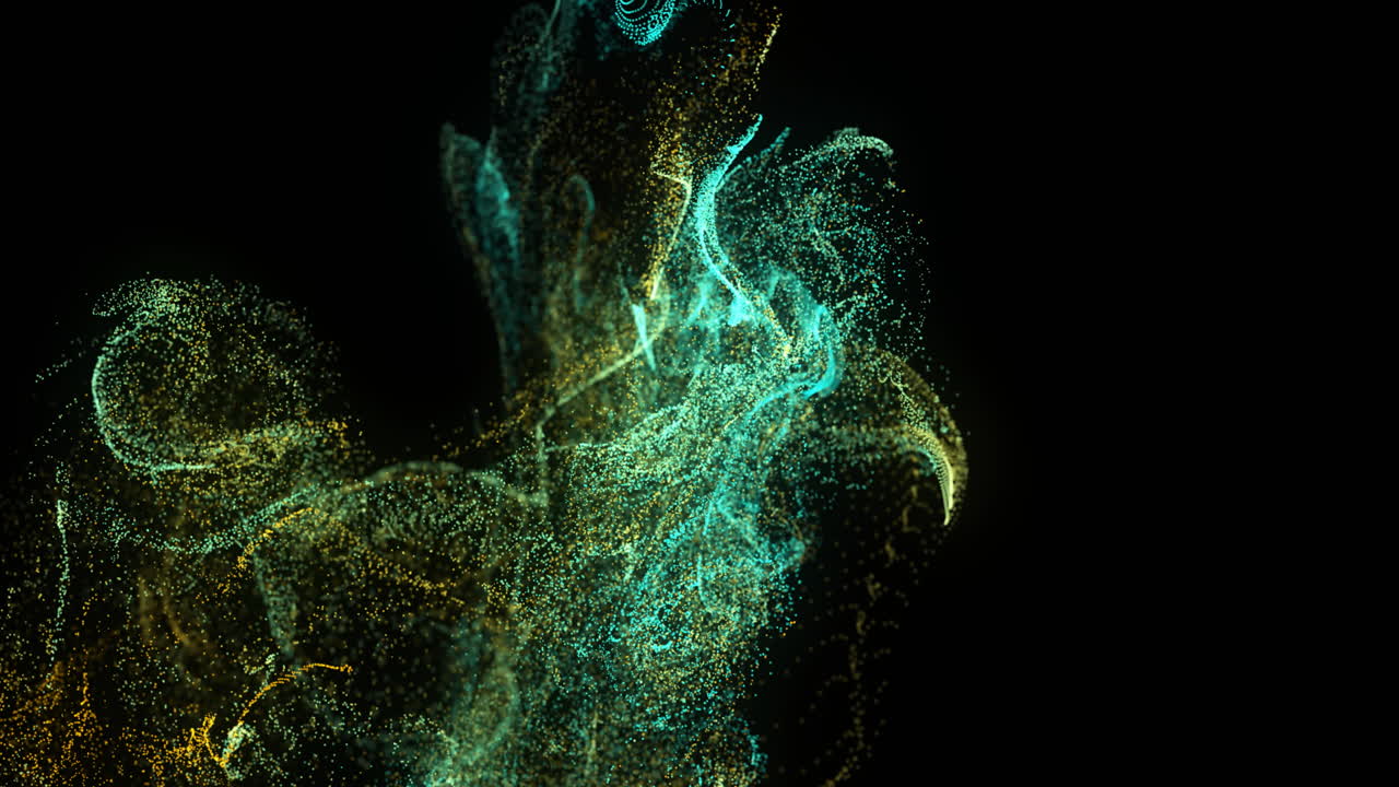 Animation of white and green shapes moving on black background