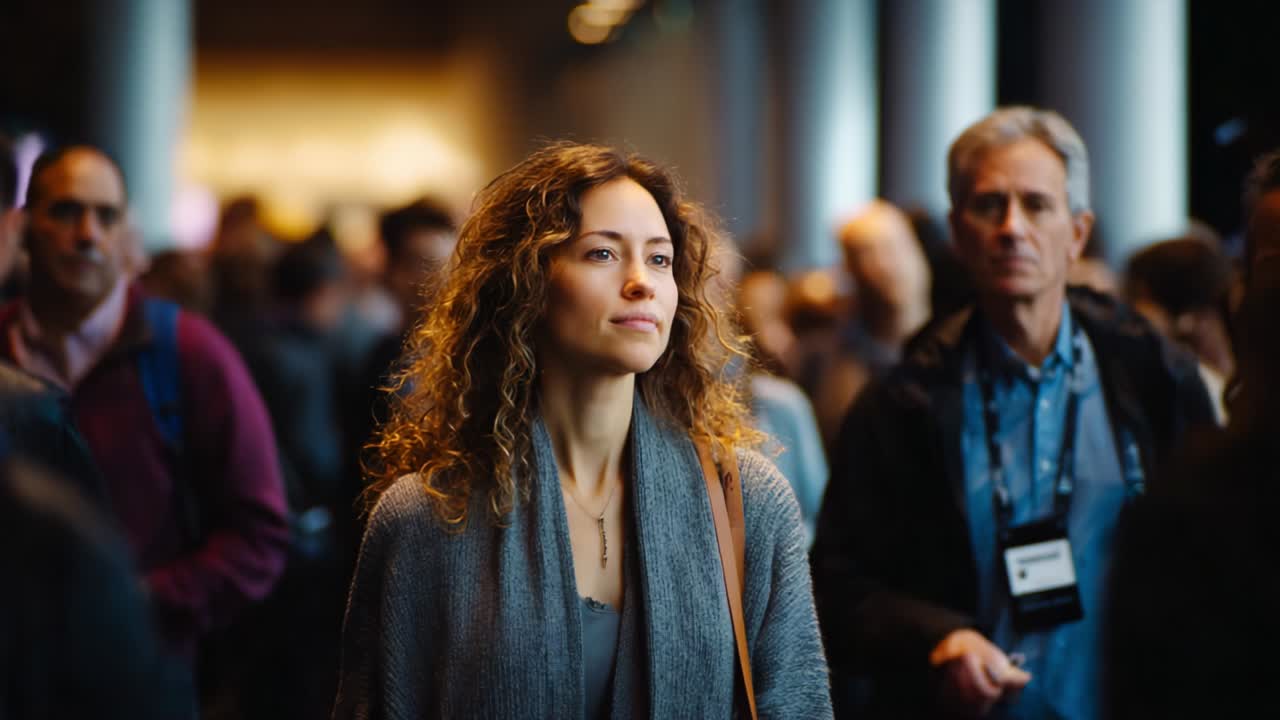 Una donna in mezzo alla folla: momenti di riflessione catturati in due immagini, che mostrano il suo viaggio attraverso l'atmosfera vivace di un evento o un raduno.