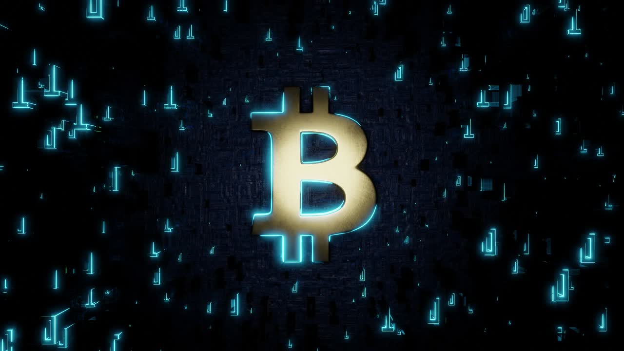 3D rendering motion looping of The golden digital currency Bitcoins with randomizing number background.