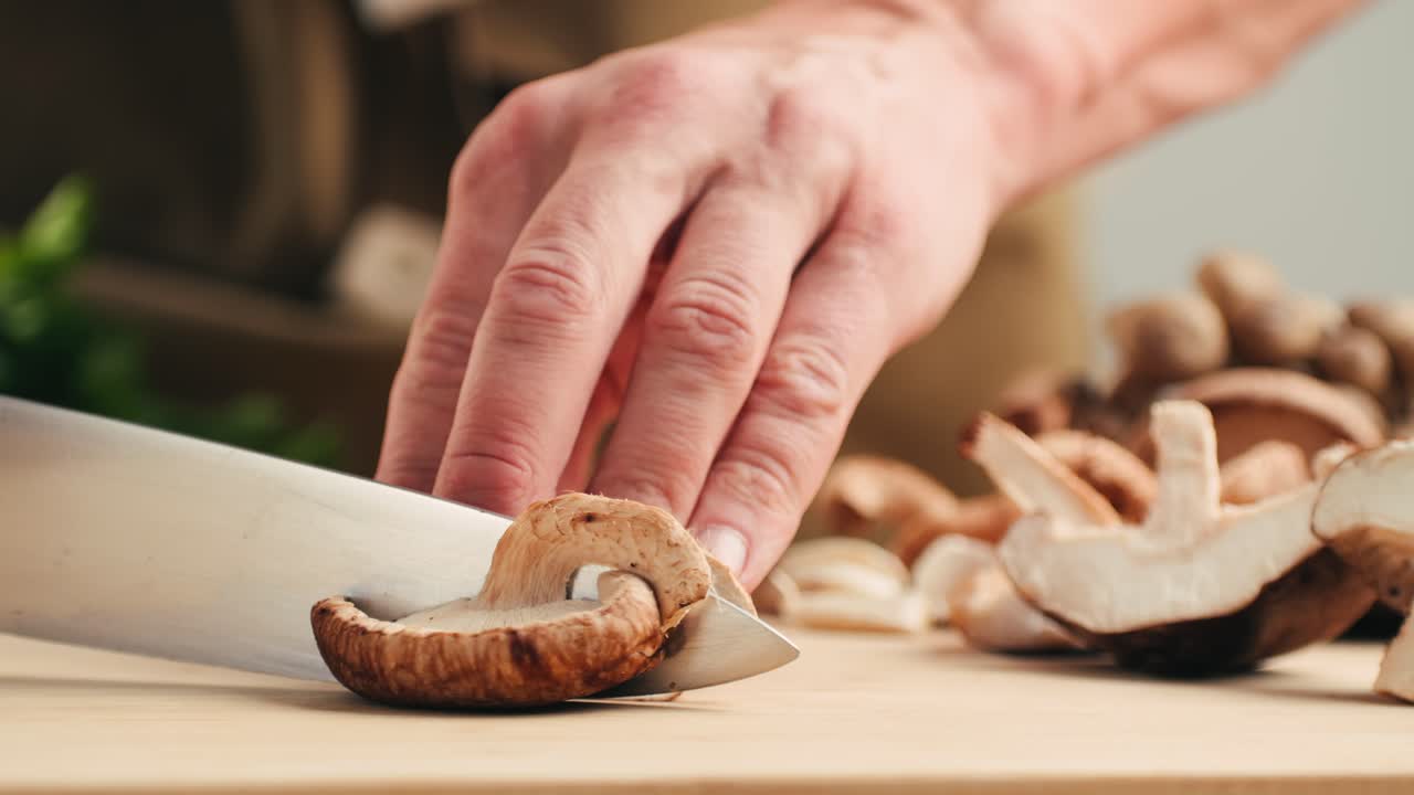 Chef Cutting Shiitake Mushrooms