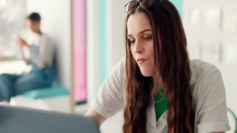 Laptop,-remote-work-and-a-woman-in-a-cafe