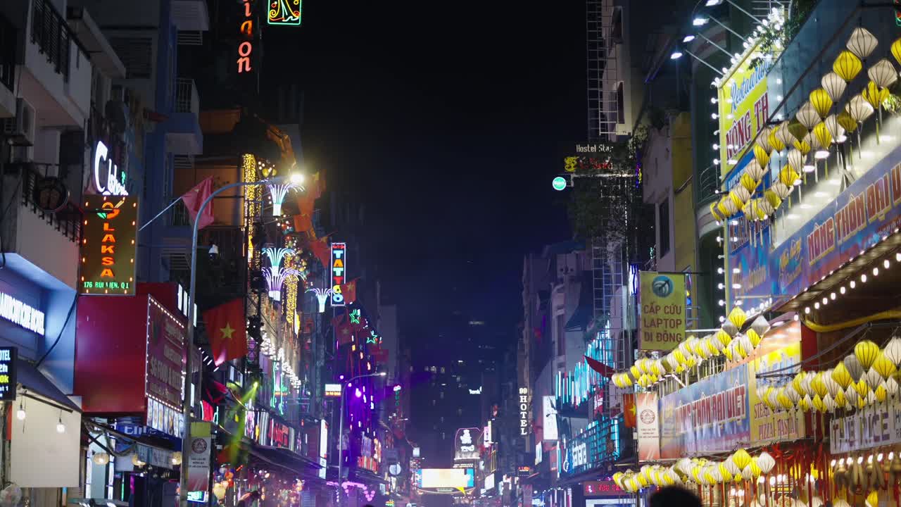 Night Street Scene in Ho Chi Minh City, Vietnam