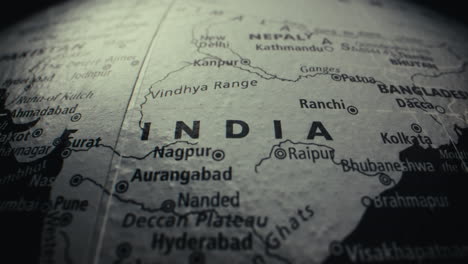 close-up of an india map on a globe