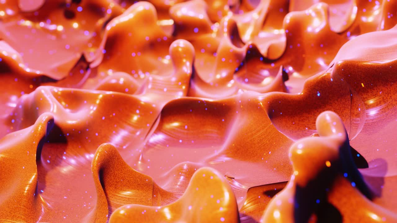 액체 그라디언트의 부드러운 추상 애니메이션, 4k에서 빨간색 오렌지색, 추상적인 루프 축제 배경으로 밝은 반이는 페인트 표면, 점성 액체에 반이는 3d 스플래시와 함께 표면에 방울처럼.