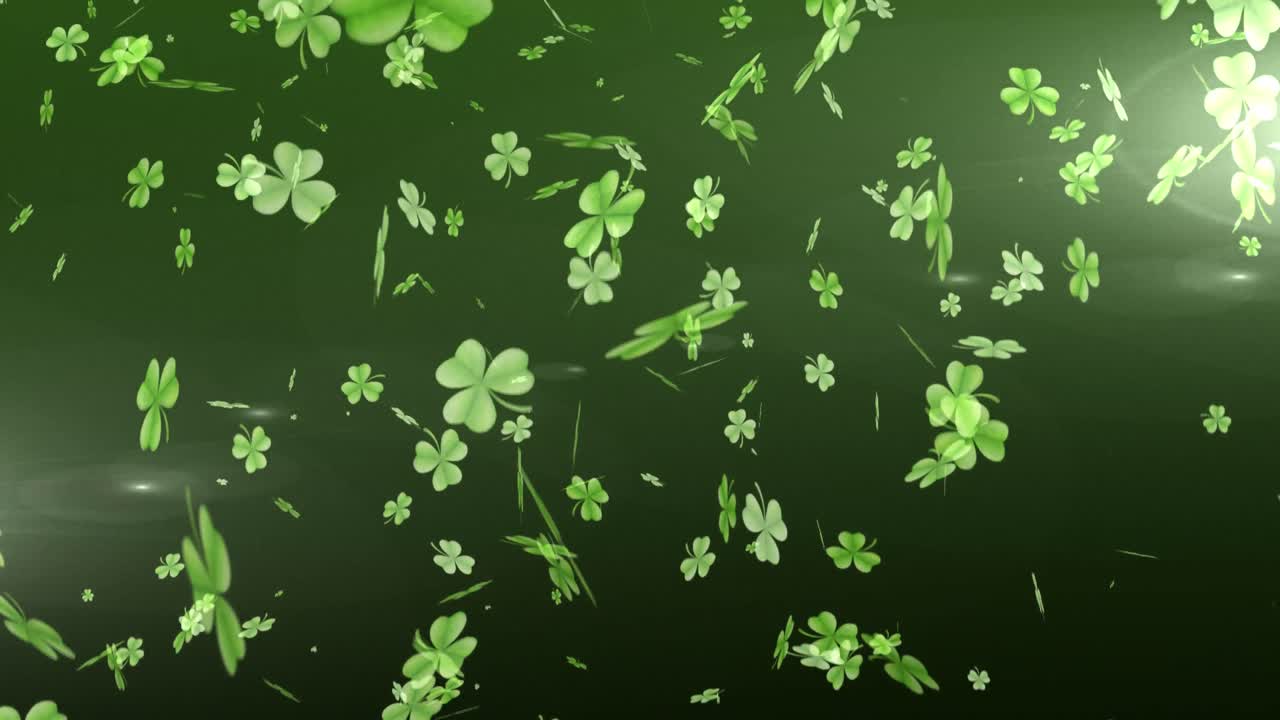 Animation multiple floating green shamrocks