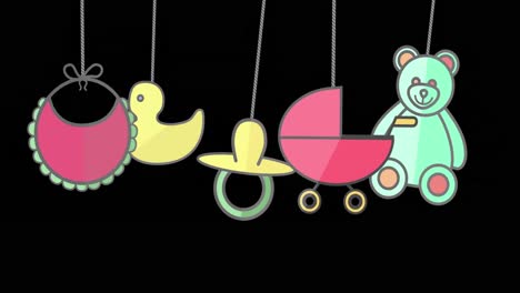 digital animation of baby icons hanging 4k