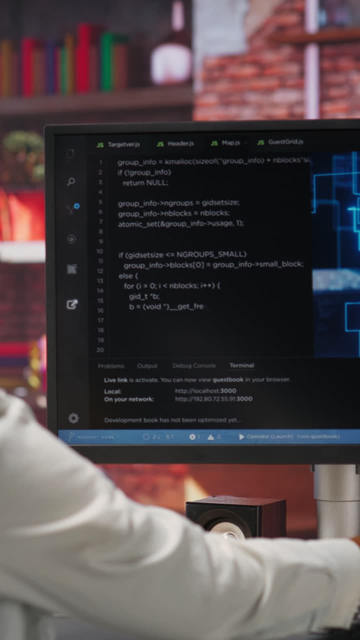 Vertical video IT expert working with AI deep neural networks and listening music