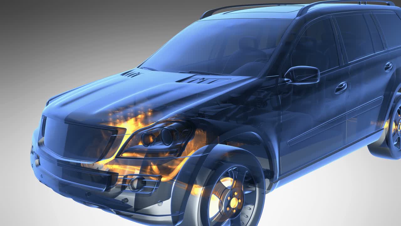 투명한 차가 회전합니다.