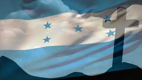animation of flag of honduras over cross on hill