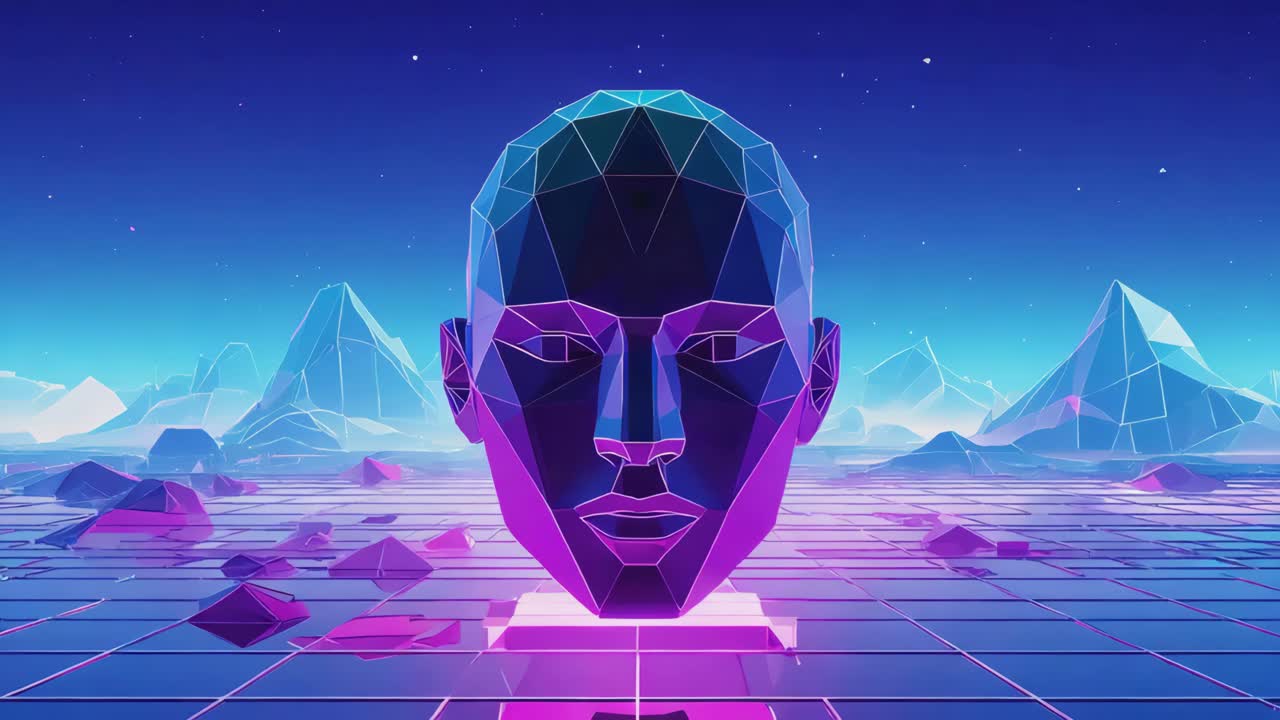 Synthwave Cyberpunk Low Poly Head