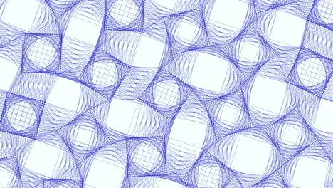 Modern blue and white abstract pattern with wavy lines and geometric shapes