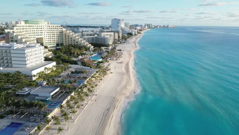 stunning aerial view of a cancun beach with hotels and turquoise water, playa delfines