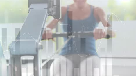 Animation-of-network-of-connections-and-data-processing-over-woman-exercising-in-gym