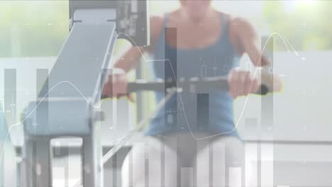 animación de la red de conexiones y procesamiento de datos sobre mujeres que hacen ejercicio en el gimnasio