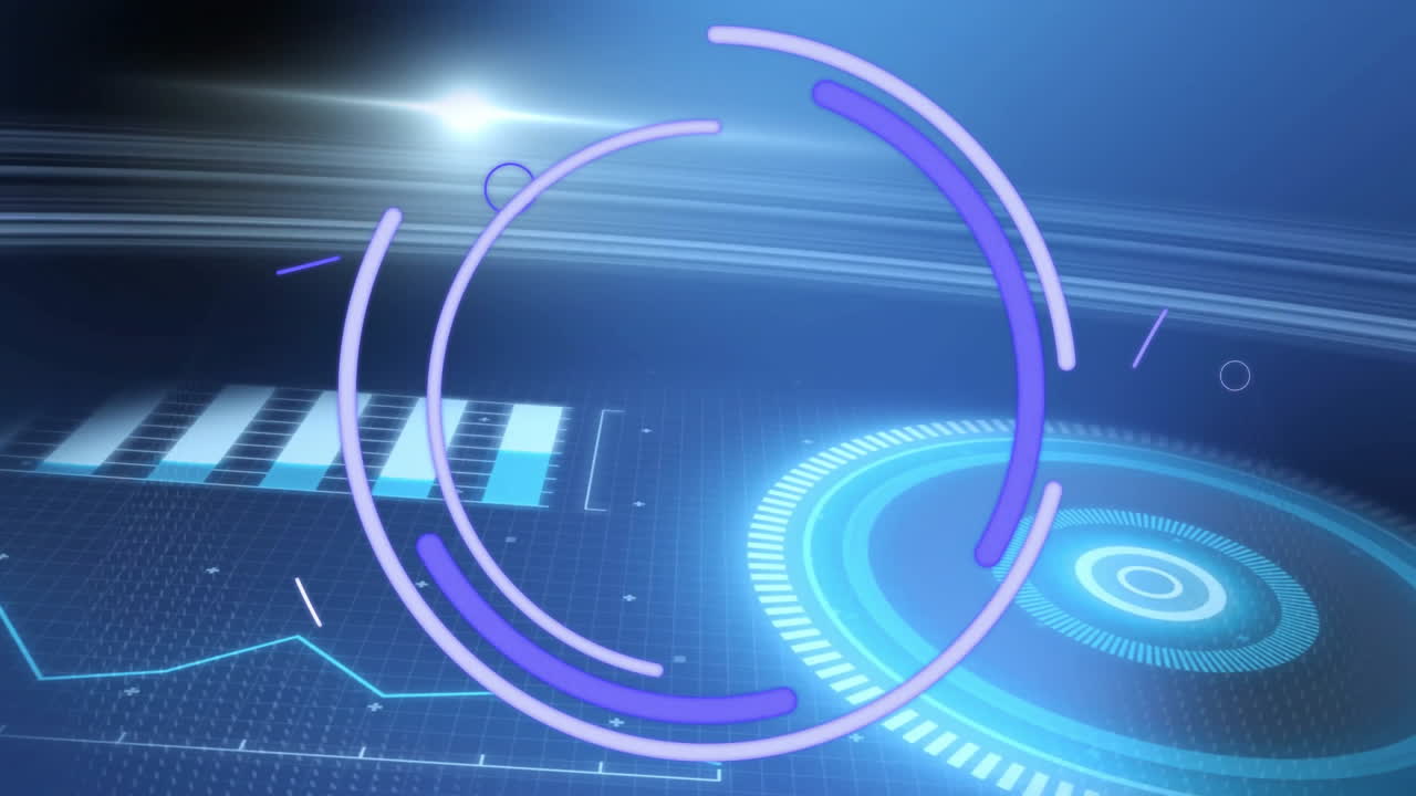 Animazione di interfaccia digitale futuristica con grafici ed elementi di dati circolari