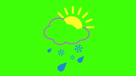 animation of a mixed rain-snow icon on a green screen