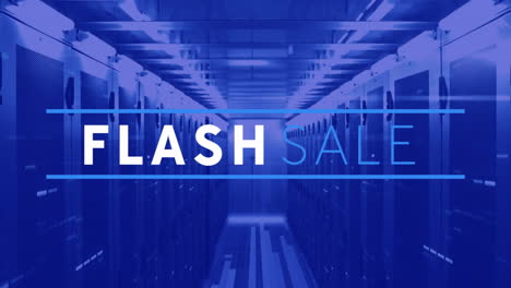 flash sale animation in blue-toned server room with glowing lights