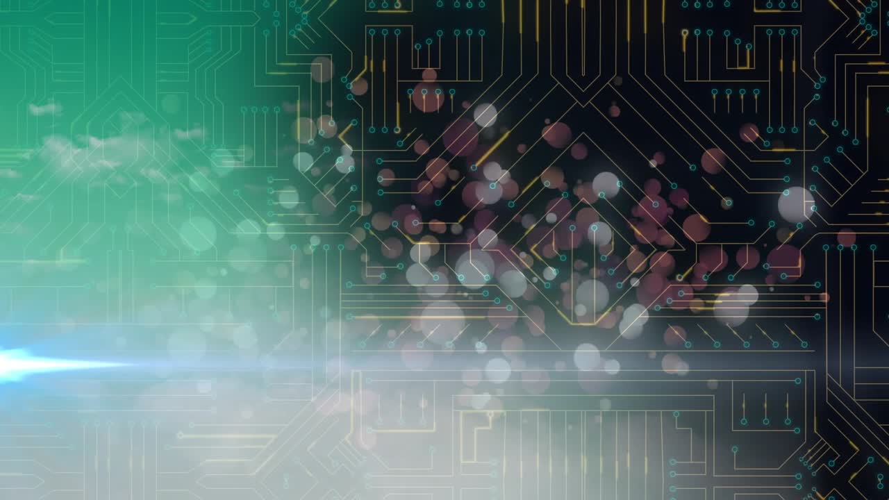 Animation of data processing and spots on blue background