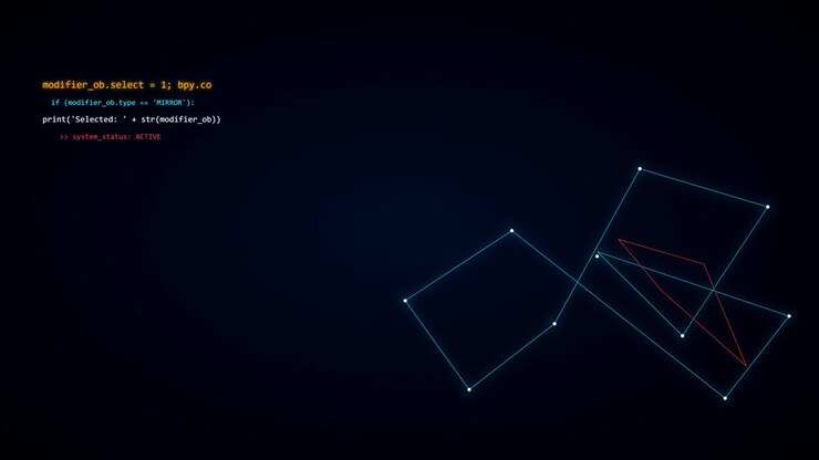 Abstract Geometric Wireframe Animation with Python Code Overlay