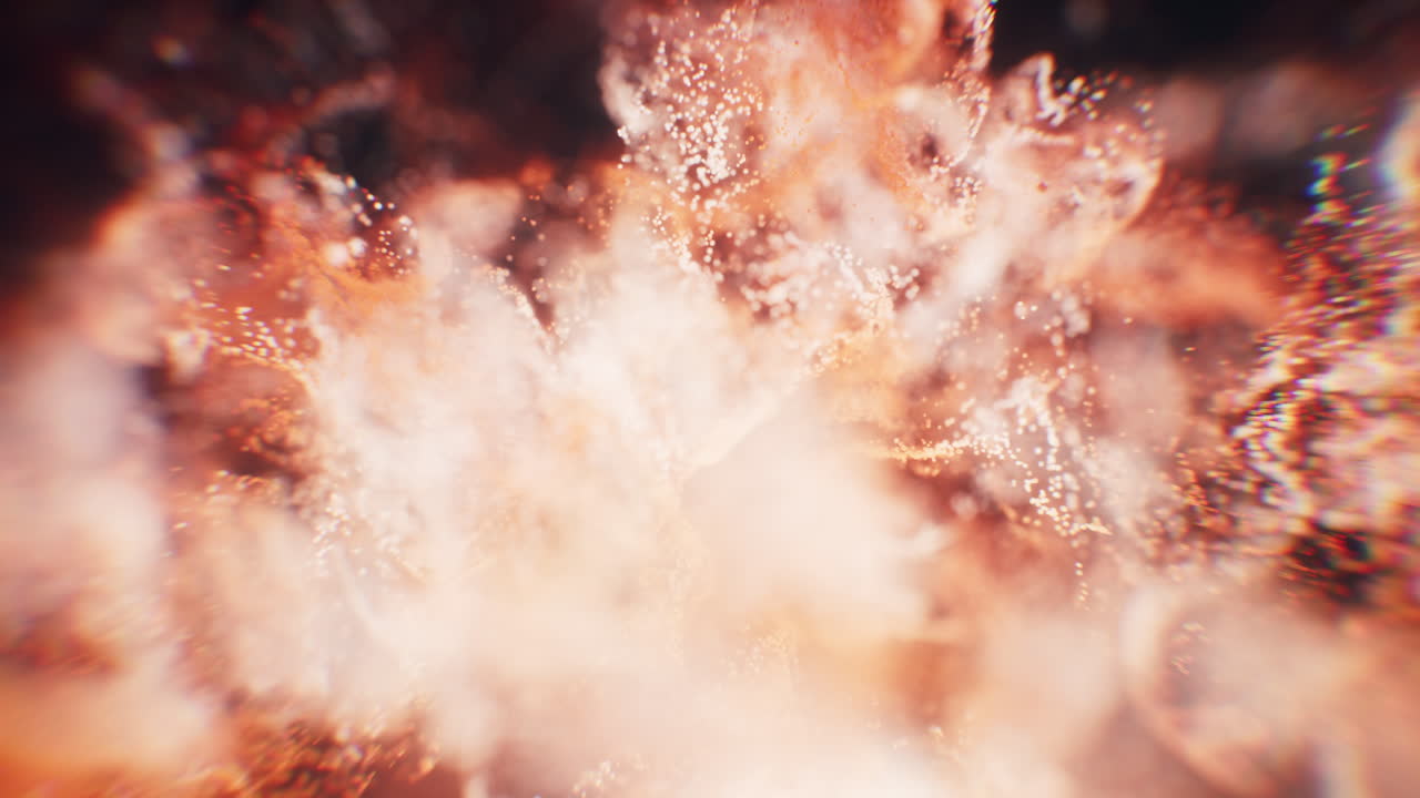 partículas rojas que fluyen con efecto de onda explosiva, renderización en 3d.