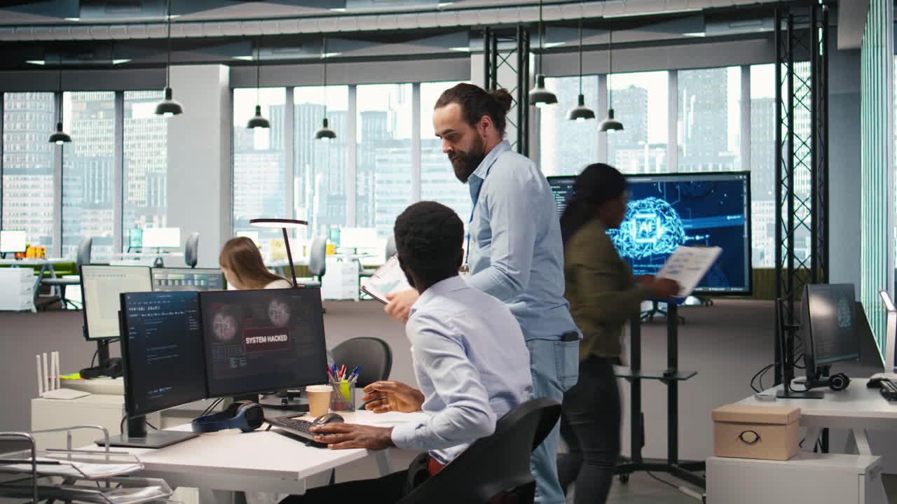 Programmer In Office Requesting Help From Coworkers To Fix Critical Error