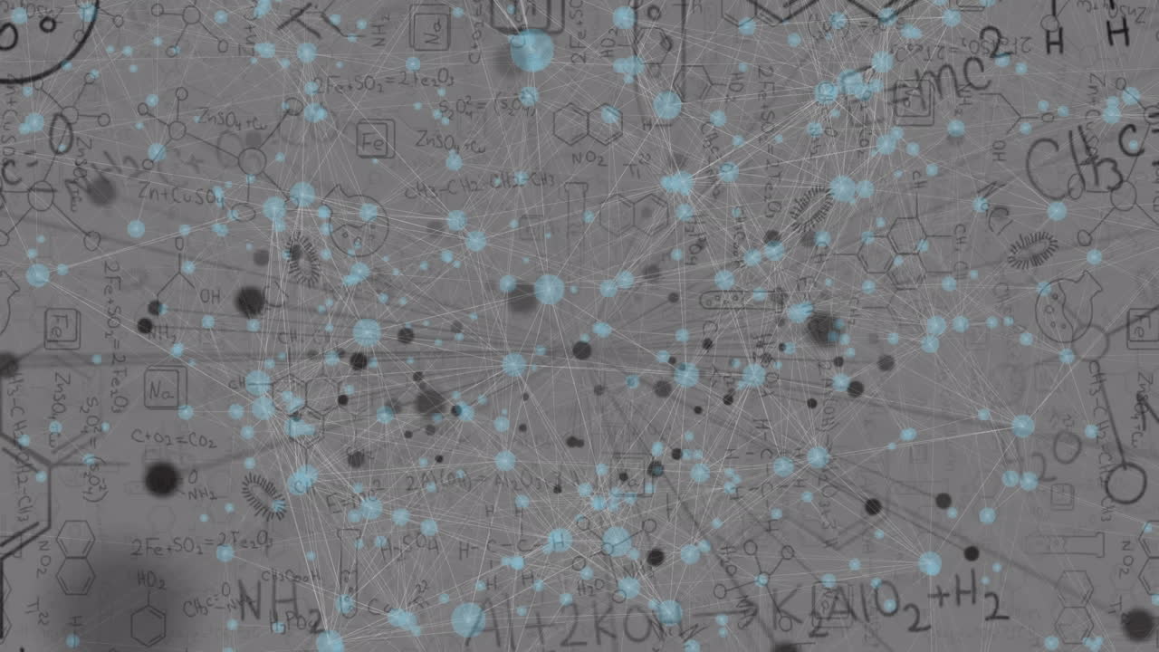 회색 배경에 연결 네트워크와 수학 방정식의 애니메이션