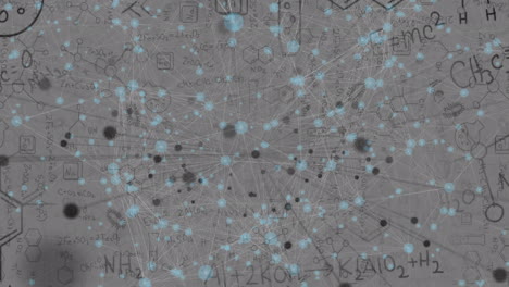 animación de la red de conexiones y ecuaciones matemáticas en fondo gris