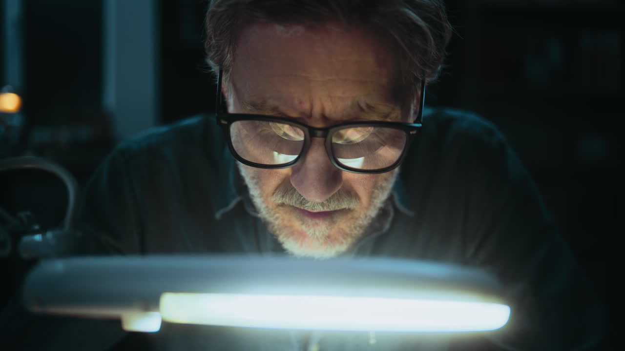 un paleontólogo examinando un fósil