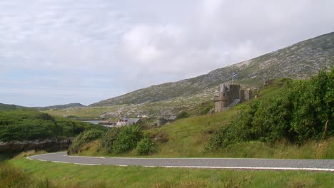 A-shot-of-the-castle-at-Amhuinnsuidhe-on-the-Isle-of-Harris,-part-of-the-Outer-Hebrides-of-Scotland