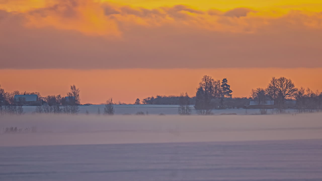 추운 아침에 하얀 얼어붙은 들판에 서리가 내린다