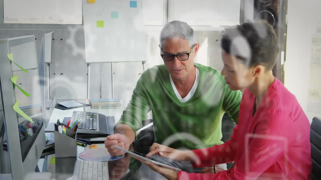 animación de la red de iconos digitales sobre colegas de negocios en la oficina