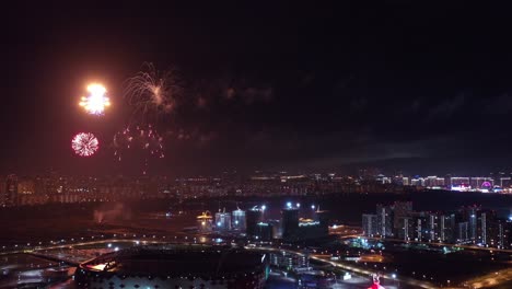 moscow at night. festive fireworks over the night city.