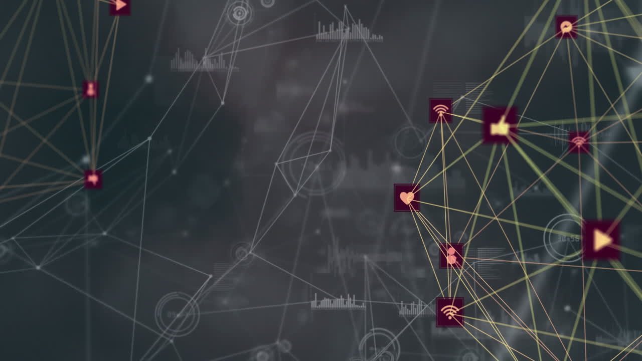 Digital network connections and data processing animation on abstract background