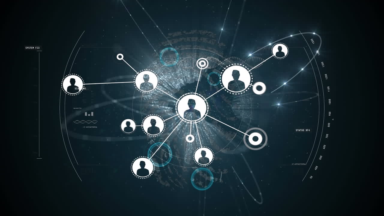 animación del procesamiento de datos y la red de conexiones a través de huellas dactilares biométricas