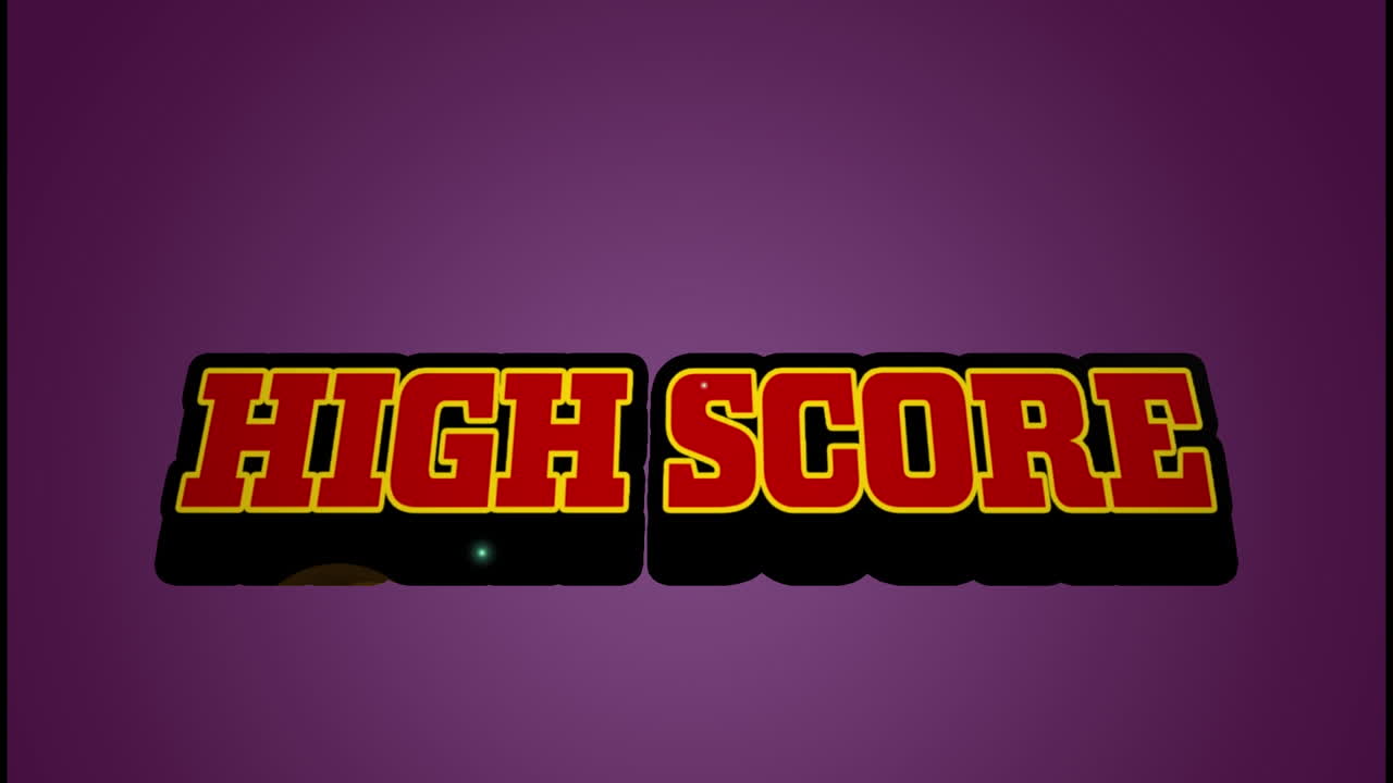 animación de texto de puntuación alta roja con tormenta iluminada sobre fondo púrpura, espacio de copia