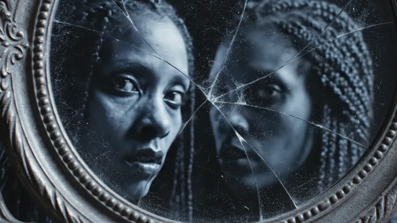 Reflection of a Woman in a Broken Mirror