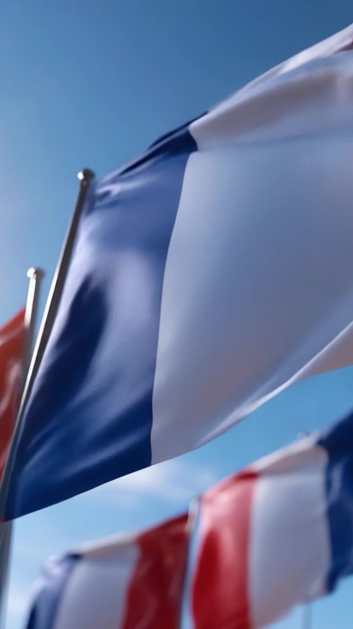 A Vibrant Display of Flags Under a Clear Blue Sky: Highlights of Colors and Textures Representing National Identity and Unity