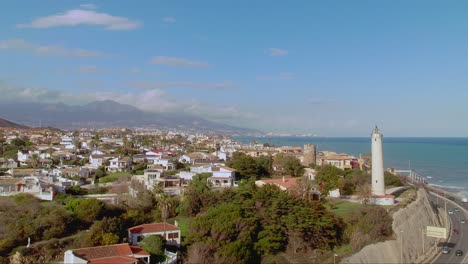 drone flying near the coastline of fuengirola, spain