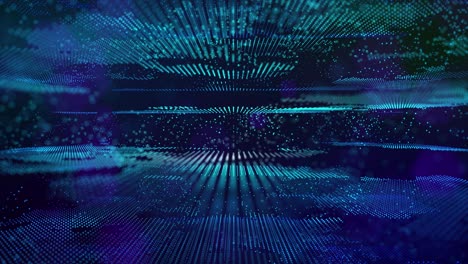 flujo de datos azul 3d bg como espacio digital. fondo azul de alta tecnología con partículas brillantes forman estructura compleja. concepto de fondo de ciencia ficción de flujo de información de alta tecnología, blockchain, ciencia de datos. dof