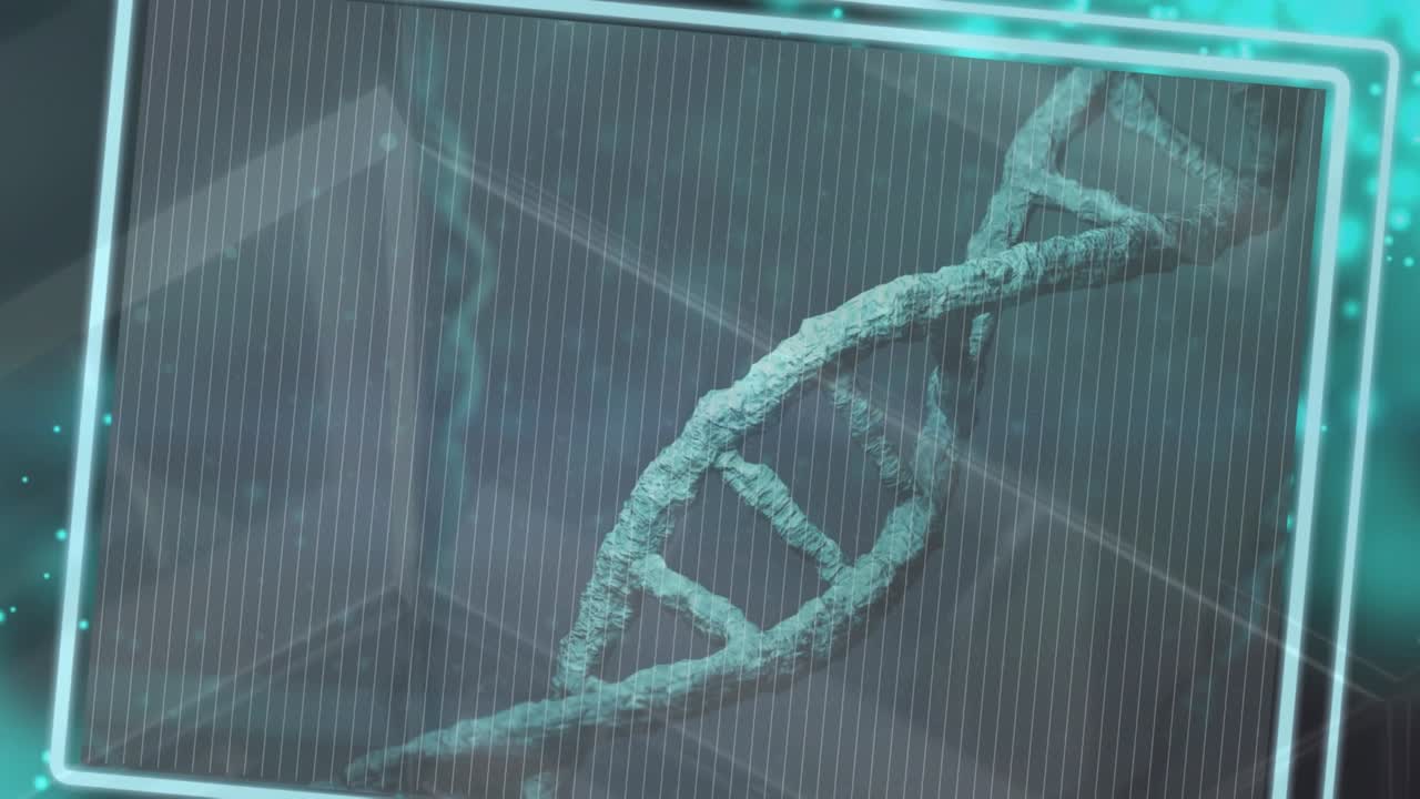 Animation of dna over striped green background