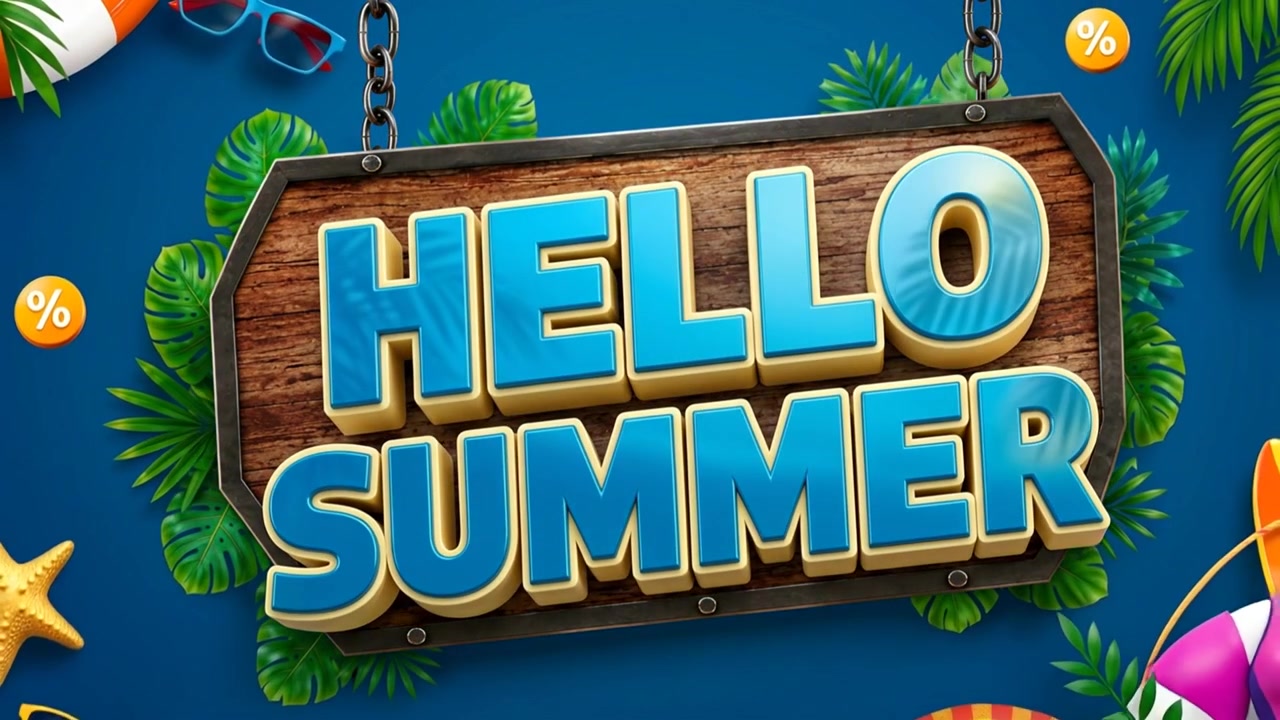 Hello Summer Promotional Sign Hanging on Chains