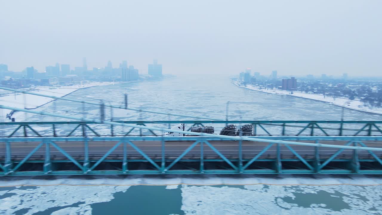 Truck carrying steel coils crosses Ambassador Bridge amid US trade tariffs with Canada