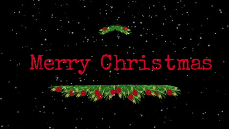 animation of christmas season's greetings over decorations and snow falling
