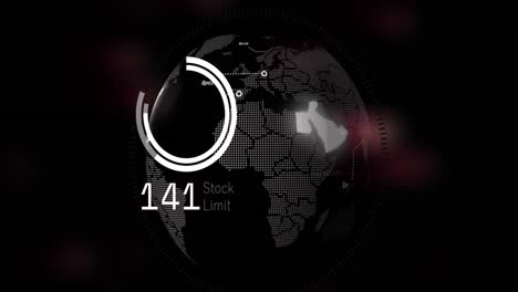 animation of numbers and data processing over globe and dark background