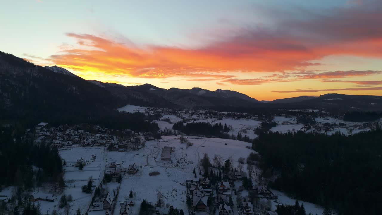 Twilight sunset scenery, Zakopane, countryside location, Southern Poland