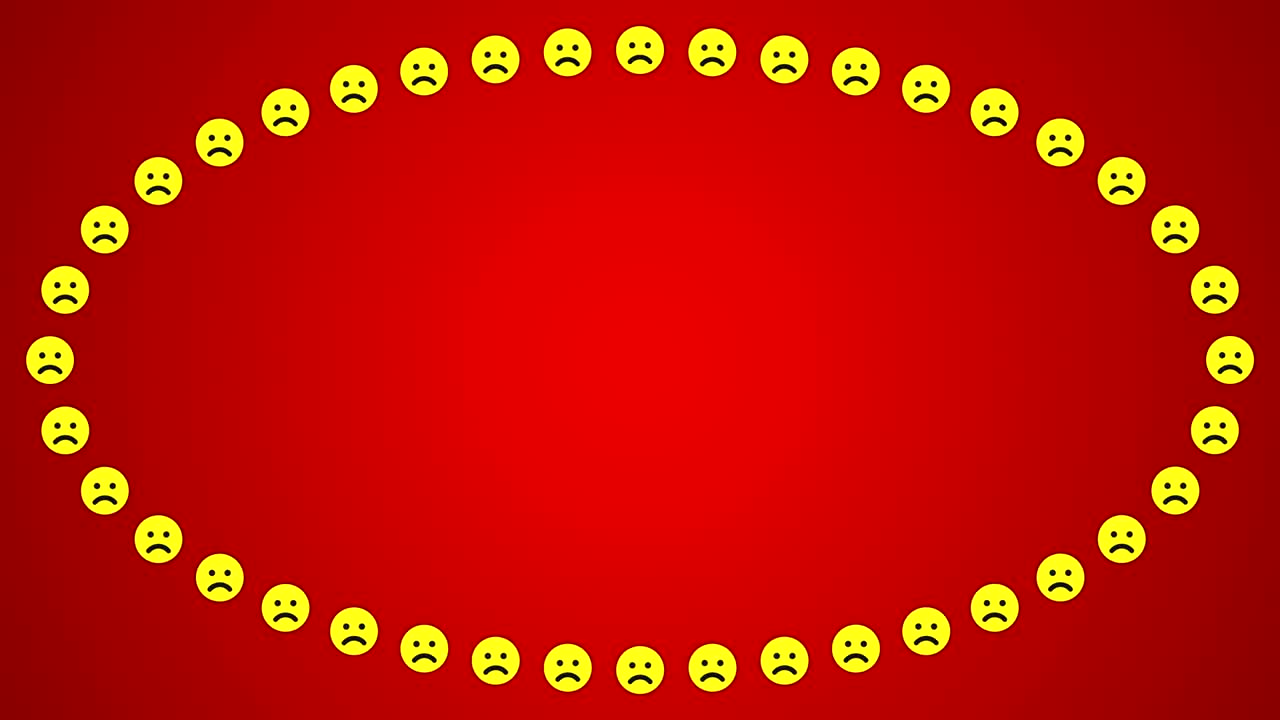 슬픈 미소 감정 빨간 배경 타원형 프레임