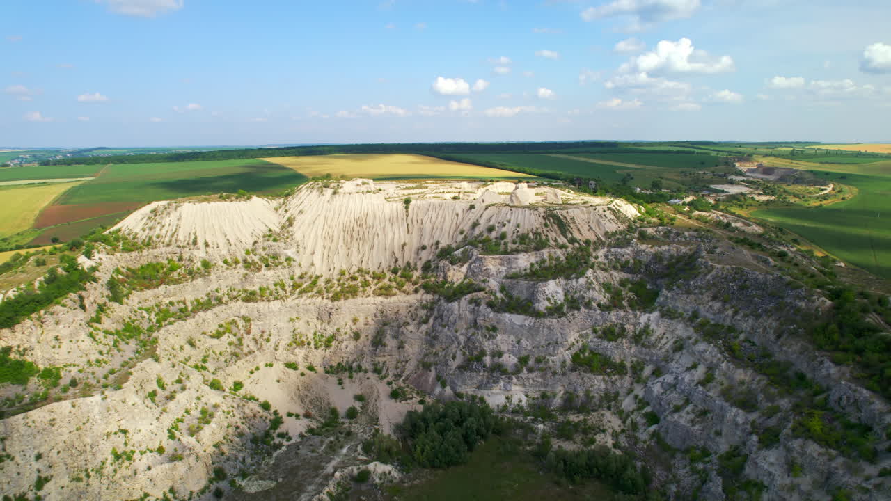 Aerial drone view of the Little Switzerland of Moldova located in Fetesti. Former limestone quarry with unusual landforms